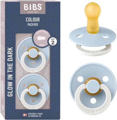 BIBS Colour Glow Fopspeen - 6-18 mnd - 2-pack - Rond - Baby Blue