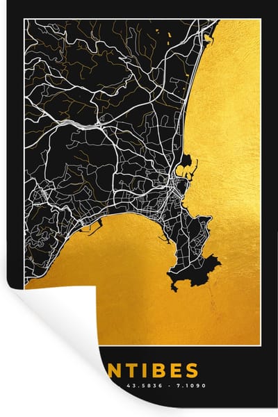 Muurstickers - Sticker Folie - Antibes - Frankrijk – Kaart – Plattegrond – Stadskaart - 20x30 cm - Plakfolie - Muurstickers Kinderkamer - Zelfklevend Behang - Zelfklevend behangpapier - Stickerfolie