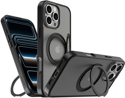 IYUPP Hoesje geschikt voor iPhone 16 Pro Hoesje - Geschikt voor MagSafe - 360 graden Draaibare Telefoonstandaard - Kickstand Magnetisch Back Cover - Zwart