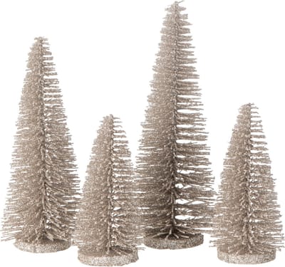 J-Line decoratie Kerstboom Glitter - kunststof - greige - doos van 4