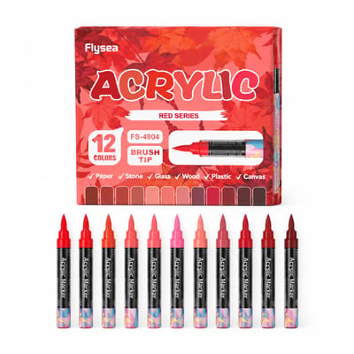 Vloeibare acrylmarkers - rode tinten 12 kleuren - zachte punt en overschrijft niet - voor tekenen en handwerk - basisverpakking