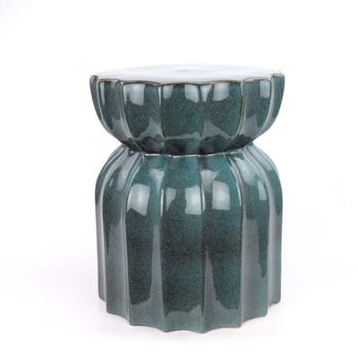Fine Asianliving Keramische Kruk Teal Handgemaakt - Feryn D33xH46cm Keramiek Bijzettafel Porselein Stoel Tuinkruk