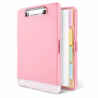 BOTC Klembord met opbergvak - 8.5 x 11 Organisatiebox met penhouder - A4 Paper Folder - Folio & Zijopening, - 35.5 x24 x 3cm -Roze
