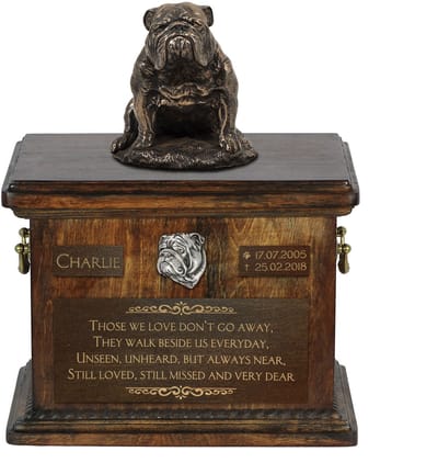 Bulldog urn met beeldje - gepersonaliseerde urn voor hondenas