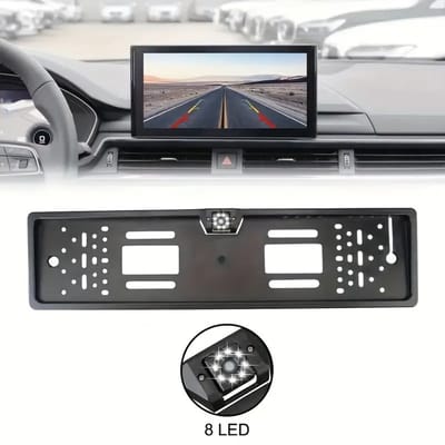 Dutchers® 12V Achteruitrijcamera met 8 LED’s – Parkeersensor & Kentekenplaathouder – Parktronic - Camera voor Auto - Kentekenplaatcamera – Universeel voor Europese Nummerplaten