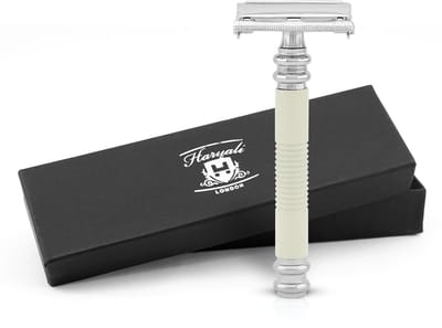 Haryali London Butterfly Safety Razor voor mannen en vrouwen - Metallic Double Edge Razor - Smart Grip - Herbruikbaar scheermes - Ivoor - Past op alle DE-mesjes