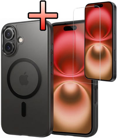 Hoesje - Met Screenprotector - Geschikt voor Apple iPhone 16 - Magsafe Compatible - Sterk & Shockproof - Back Cover - Shock Proof Case - Telefoon Hoes - Zwart