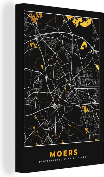 Canvas Schilderij Moers - Plattegrond - Kaart - Stadskaart - Goud - Duitsland - 20x30 cm - Wanddecoratie