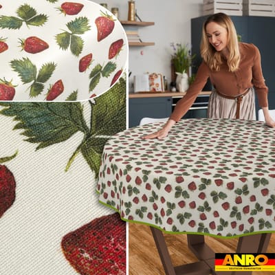 ANRO Tafelkleed Ornamentele bloemen Beige Rond Ø140cm Met sierband Afwasbaar Waterafstotend