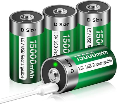 Oplaadbare D Batterijen - Lithium Cellen - Energievoorziening Apparaten - Direct USB Type C Laden - 15000mAh Capaciteit