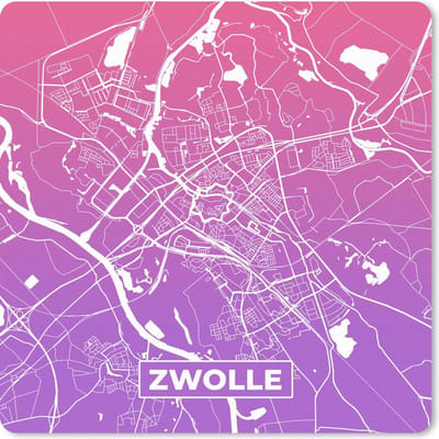 Muismat 20x20 cm - Mousepad Stadskaart - Zwolle - Nederland - Paars - Muismatten
