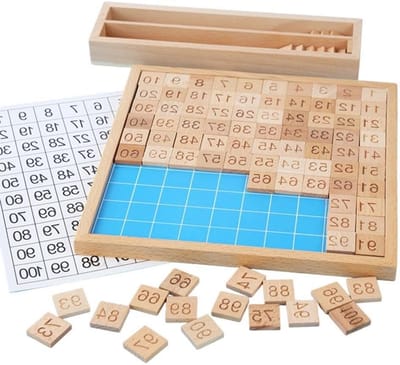 Houten Honderdbord - Wiskunde Leerbord - Kinderen Leren Tellen - Gladde Houten Blokken - 23.2 x 23.2 x 4.8 cm