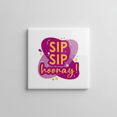Sip Sip Hooray Tegel – Vrolijke Feest Quote – Bar- & Keukendecoratie – Keramische Tegel 15 × 15 cm