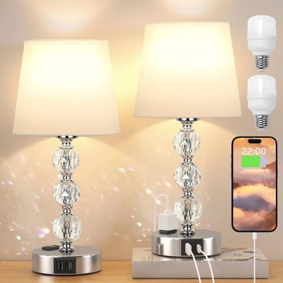 Dimbare Kristallen Bedlamp met 3 USB-Oplaadpoorten - Modern en Compact voor Slaapkamer en Woonkamer