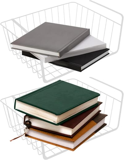 Famanu – Uittrekbare mand opslag onder plank - onder kast hangende lade - metalen gaas opbergmand organizer voor keuken - kantoor - kledingkasten - kastrek - wit
