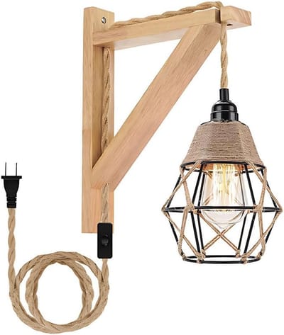 Wandlampen - Wandlamp Binnen - Retro Lampenkap van Henneptouw - Eenvoudig te Installeren - voor gangen, slaapkamers en keukens - Zwart