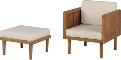Houten Tuinstoel - Fauteuil Hocker - Buiten Ontspannen - Acaciahout Met Kussens - 65x65x76 cm - Bruin Wit