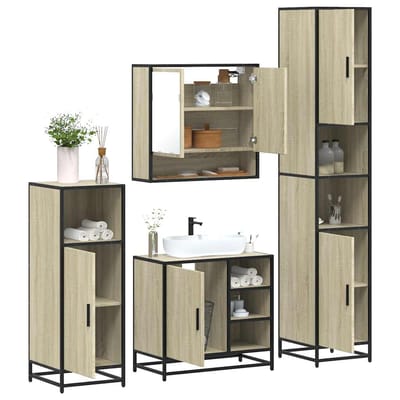 vidaXL - 4-delige - Badkamermeubelset - bewerkt - hout - sonoma - eikenkleurig