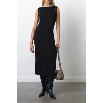 French Connection Orla Jersey Eyelet Midi Dress Black Maat: S | Midi Jurken Outlet | Dames | Zwart