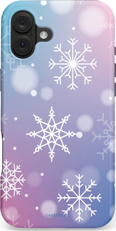 Casetastic hoesje geschikt voor Apple iPhone 16 Plus - MagSafe - Dubbellaagse bescherming - Snowy Winter Gloed - Fashion Case - Lila Lichtgrijs Lichtblauw Lichtroze