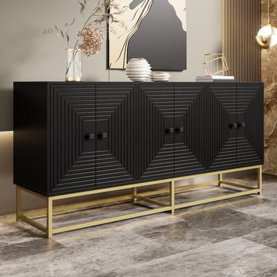 Wishdor - Opbergkast - 3 Dubbele Deuren - Minimalistisch - Voor Woonkamer Of Kantoor - Spaanplaat - Zwart - 160 x 38 x 75,5 cm