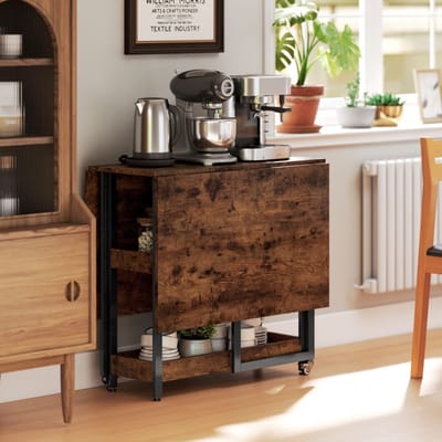 Wishdor Eettafel 133,4 x 80 x 75 cm, klapbaar hout met twee open vakken, bruin, voor 2-4 personen
