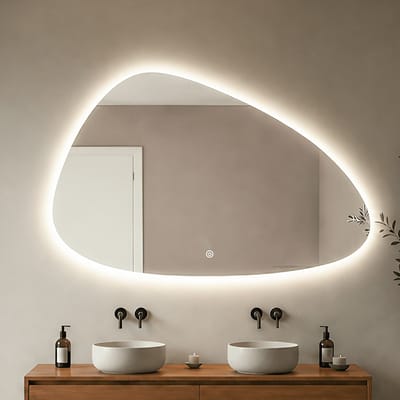 LOMAZOO Badkamerspiegel Met Verlichting - Met Verwarming - Spiegel Organisch - Assymetrische Spiegel - 140 x 85 cm [ALICANTE]