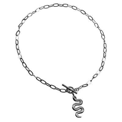 45cm x 5mm Ketting Dames - Gepolijst RVS - Halsketting - Ovale Schakelketting met Slangenhanger