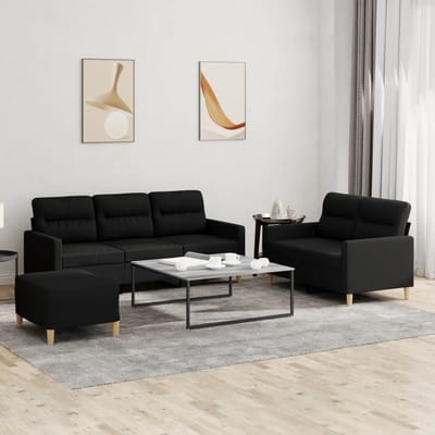 vidaXL - 3-delige - loungeset - met - kussens - stof - zwart