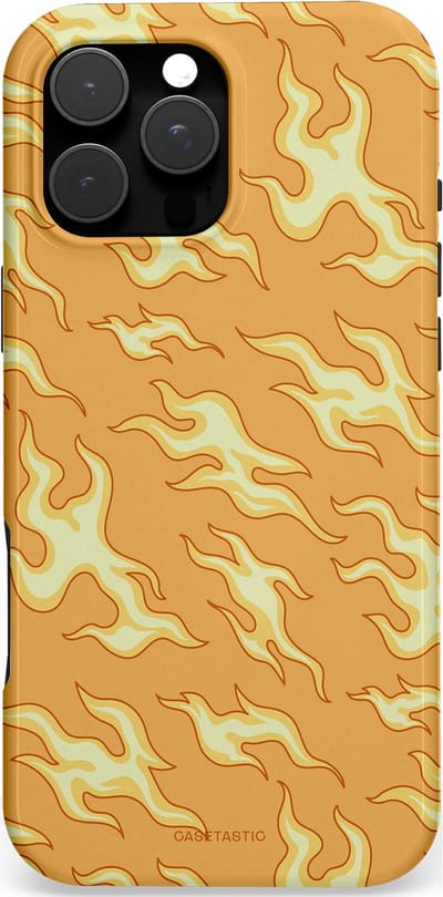 Casetastic hoesje geschikt voor Apple iPhone 16 Pro Max - MagSafe - Dubbellaagse bescherming - Vlammen van passie - Fashion Case - Goud Beige