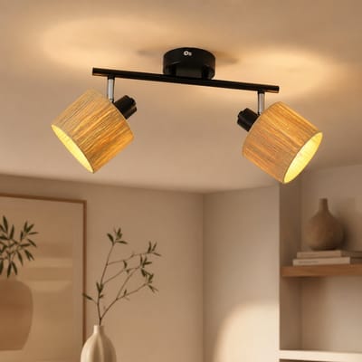 NETTLIFE Opbouwspot - E14 Fitting - 2-Lichts - Zwart - Natuurlijk Papier Design - L 30cm - rechthoekig - Vintage Hallamp - Plafondspot - voor Woonkamer | Slaafkamer | Gang | Keuken-excl. lichtbron