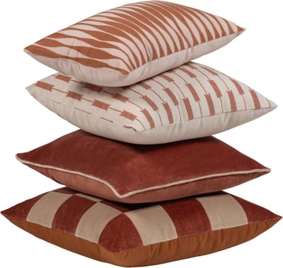 WOOOD Zena Kussens - Katoen - Roze/Roestbruin - 50x50x10 cm - Set van 4