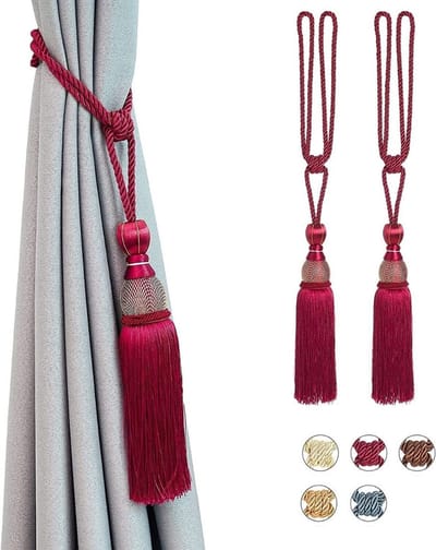 Home2go Gordijnkwasten - Gordijn Embrasse - Embrasse kwast - Gordijnbinders - Gordijnkwast - raamdecoratieaccessoires - Gordijnhouder - Gordijnhanger - Gordijn Accessoires - Draperie - Elegant Rood - 65 cm 2 stuks