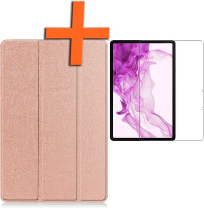 Hoesje - Geschikt voor Samsung Galaxy Tab S8 - Met Screenprotector - Trifold Bookcase - Hard Cover - Hardcover Book Case - Tablet Hoes - Rosé goud