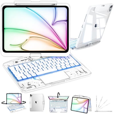 Namajunas - Tablet toetsenbord - Toetsenbordhoes geschikt voor iPad Air 11-inch (M3 2025 / M2 2024) Ipad Air 4/5 10.9 & Pro 11 (2018-2022) - 7-kleuren achtergrondverlichting - 360° Draaibaar - Multi-Touch Trackpad - Penhouder - Cyberpunk-stijl - Case
