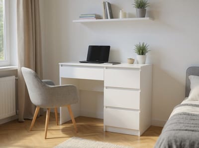 Meubel Square - Bureau Tavik - Wit Mat - Kindertafel met 4 lades