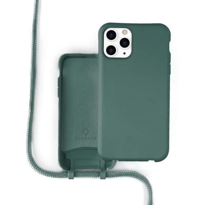 Coverzs Silicone case met koord - Telefoonhoesje met koord - Backcover hoesje met koord - touwtje - geschikt voor Apple iPhone 12 Pro Max - donkergroen