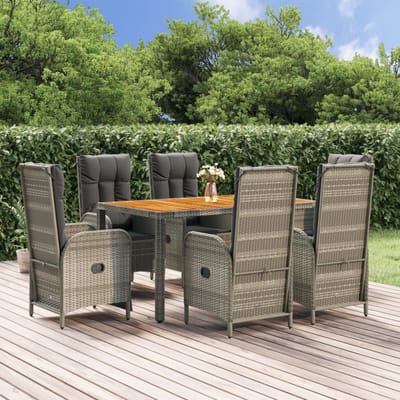 vidaXL - 7-delige - Tuinset - met - kussens - poly - rattan - grijs