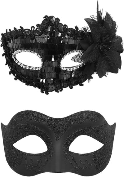 Inovra Plus - Paillettenmaskers Venetiaanse maskerset voor feestmasker en cosplay - Zwart - Set van 2 stuks
