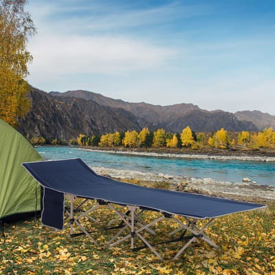 MEUNIQ stretcher campingbed 190 x 68 x 52 cm opvouwbaar klapbed met transporttas, stalen frame, Oxford bekleding, belastbaar tot 150 kg, blauw