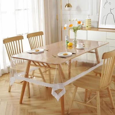 Tafelkleed met kanten rand van PVC Waterdicht en oliebestendig tafelkleed Transparant Anti-broei Thee Tafel Decoratieve stof 150cm   round beige