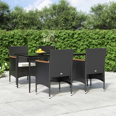 vidaXL - 5-delige - Tuinset - met - kussens - zwart