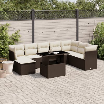vidaXL - 9-delige - Loungeset - met - kussens - poly - rattan - bruin