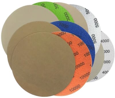 50 ronde zelfklevende schuurvellen, 125 mm in diageschikt voorer, geschikt voor droog en nat schuren, geschikt voor korrelgroottes van 3000/4000/5000/7000/10000, geschikt voor afwerking en polijsten.
