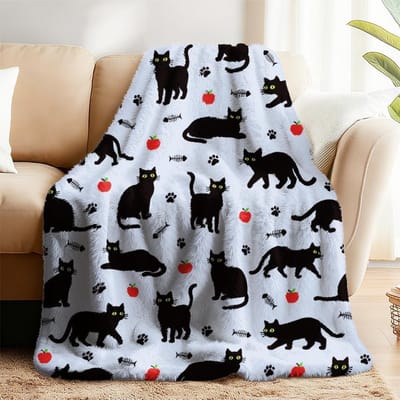 Zachte en Knuffelige Dekentje met Katten in Appel- en Haringbonepatroon van Fluffy Flanel, Perfect Cadeau voor Kattenliefhebbers, Ideaal voor Bank, Bed of Kantoor, 150 x 130 cm