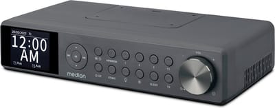 MEDION P66750 Keuken onderbouwradio (DAB+ keukenradio, PLL FM radio, dimbaar TFT kleurendisplay, kookwekker, Bluetooth, LED strip, incl. bevestigingsmateriaal) grijs