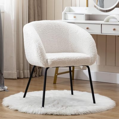 Accent Stoel - Fauteuil Gestoffeerd - Ontspannen Zitten - Zacht Imitatiebont - 59x62x75.5 cm - Wit
