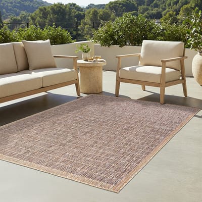 TAPISO Yucana Buitentapijt - Flatweave Vloerkleed Buiten & Binnen - Modern Gemêleerd Design met Frame - Weerbestendig & UV-bestendig - Bruin Beige 80x150