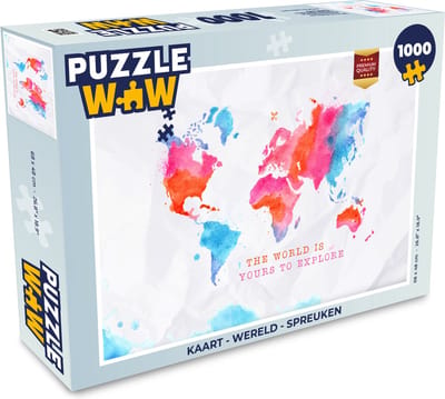 Puzzel Kaart - Wereld - Spreuken - Legpuzzel - Puzzel 1000 stukjes volwassenen