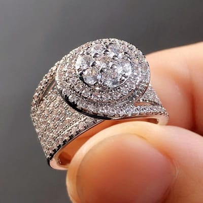 Huitan Bling Bling Zirkonia Ringen voor Vrouwen Goudkleur/-kleur Luxe Trouwringen Aanzoeks Verlovingsbanden Sieraden 7 gray